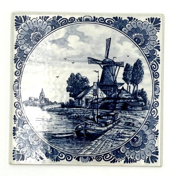 6" Delft Blue Holland Ceramic Tile With Windmill & Scenic Design - Picture 2 of 10